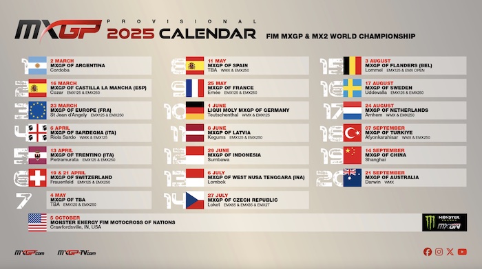 Calendrier MXGP 2025